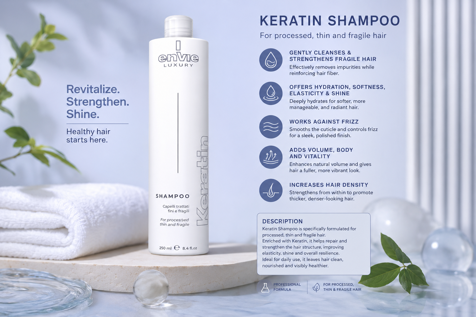 Envie Luxury Keratin Thin & Fragile Shampoo |  شامبو بالكيراتين للشعر الضعيف 🇮🇹والخفيف
