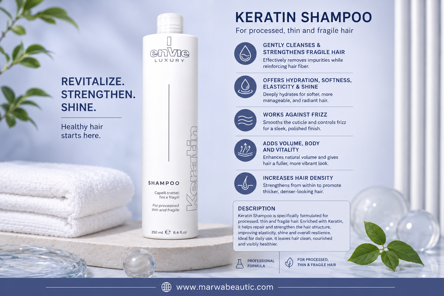 Envie Luxury Keratin Thin & Fragile Shampoo |  شامبو بالكيراتين للشعر الضعيف 🇮🇹والخفيف