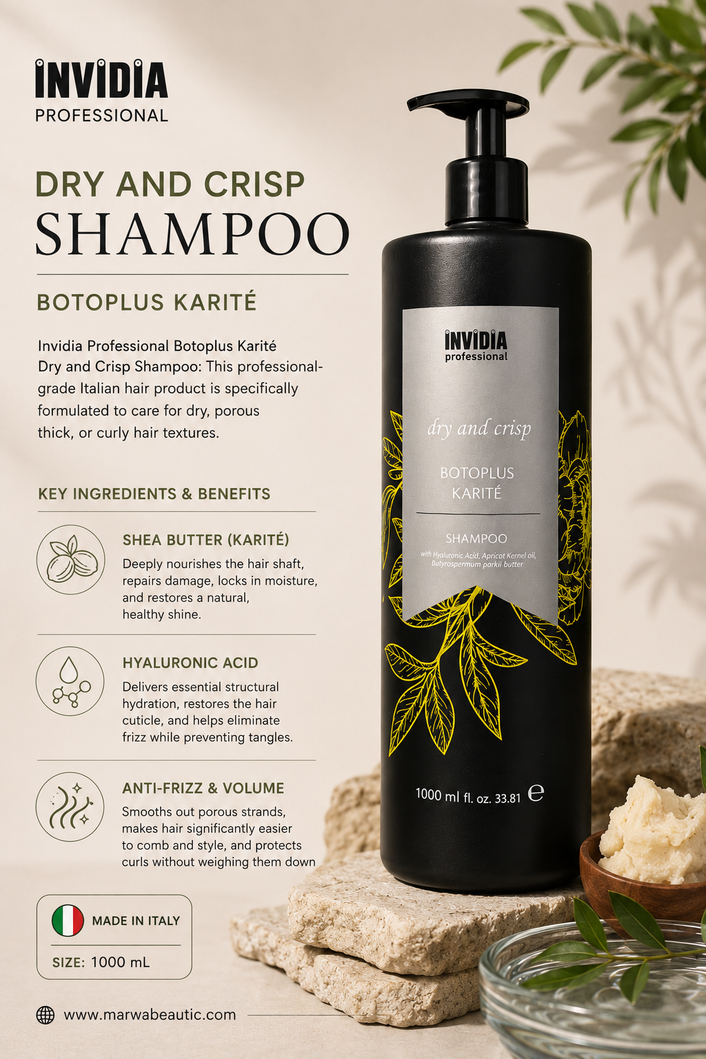 Professional Botoplus Karité shampoo for dry hair | Invidia 🇮🇹 شامبو للشعر الجاف المتعب والكيرلي
