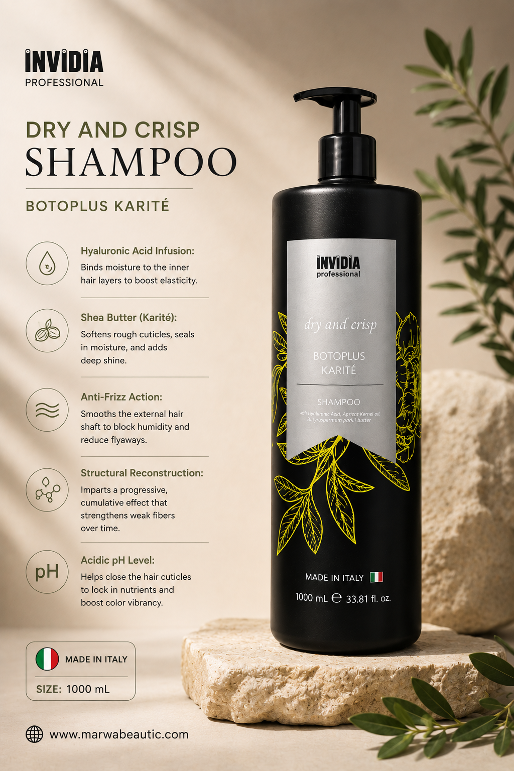 Professional Botoplus Karité shampoo for dry hair | Invidia 🇮🇹 شامبو للشعر الجاف المتعب والكيرلي