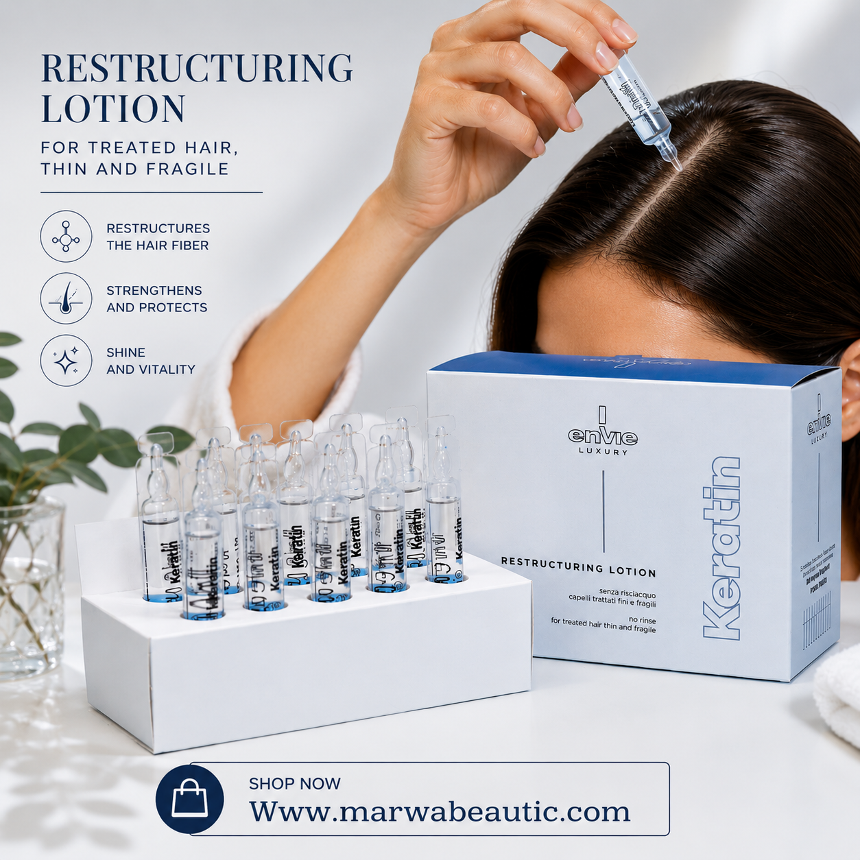 Envie Keratin Restructuring Lotion Ampoule أمبولات علاجية بالكيراتين لإعادة بناء وترميم الشعر التالف والضعيف