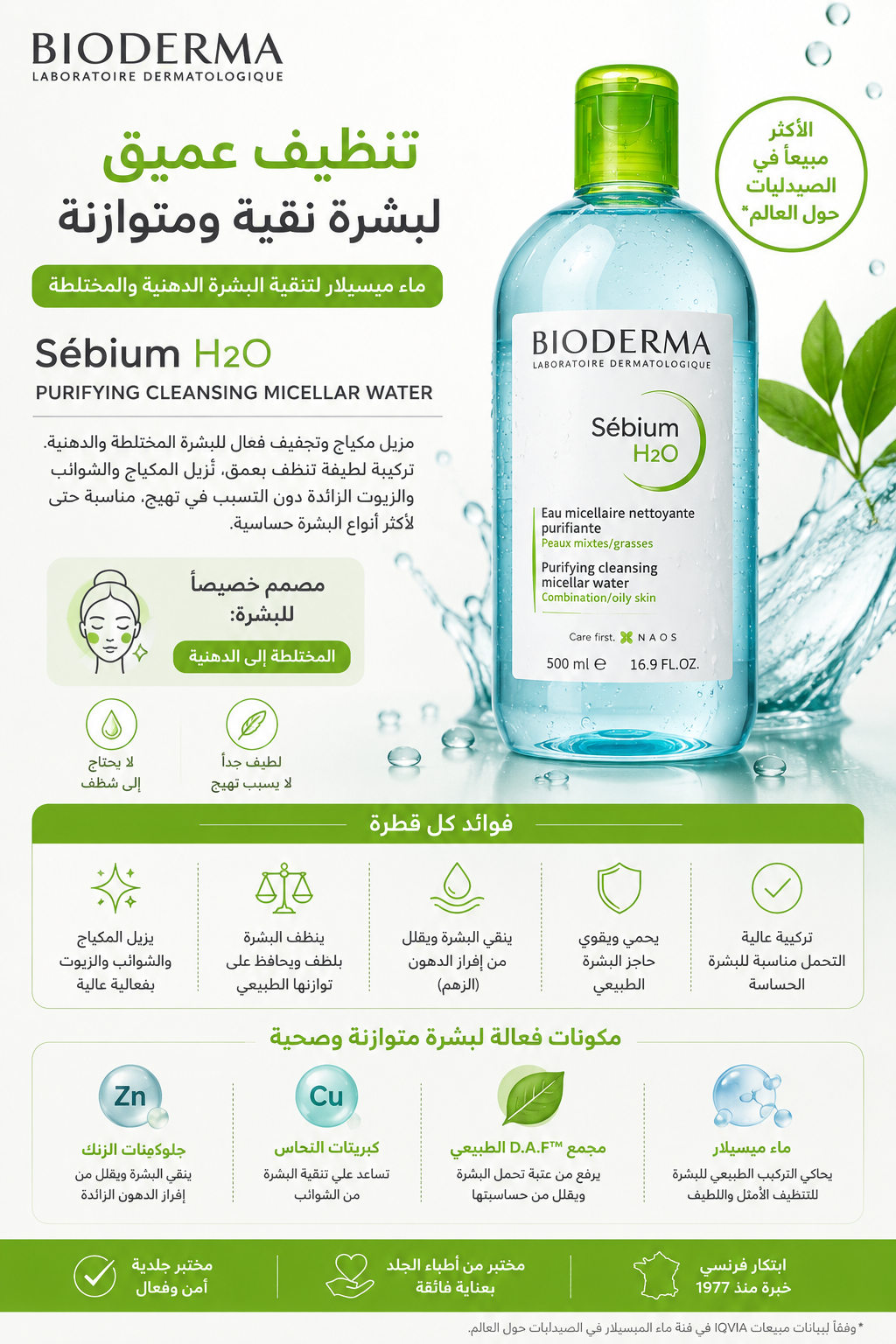 Sebium H2O Purifying Cleansing Micellar Water | Biodermaمزيل المكياج