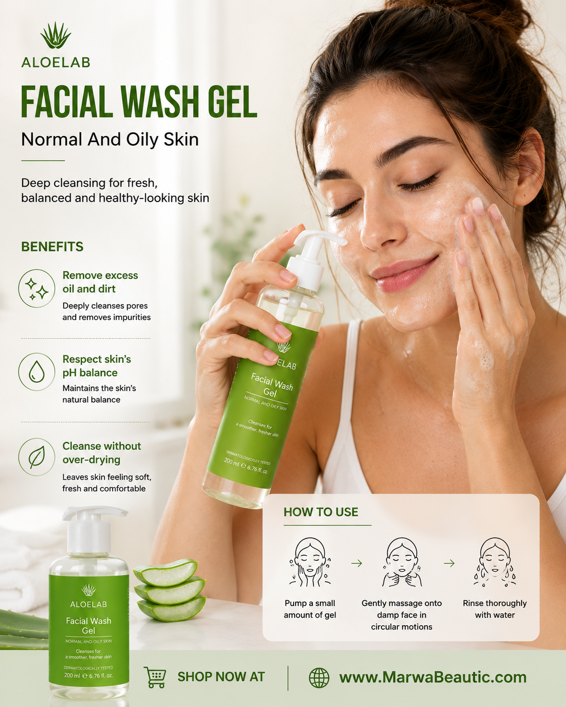 Facial Wash Gel - Normal And Oily Skin | The Aloelabغسول