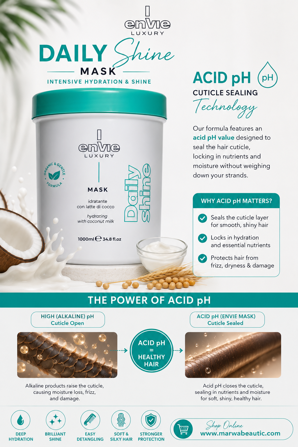 Envie Luxury Daily Shine Hair Mask | Coconut Milk & Vegetable Proteins | 1000ml