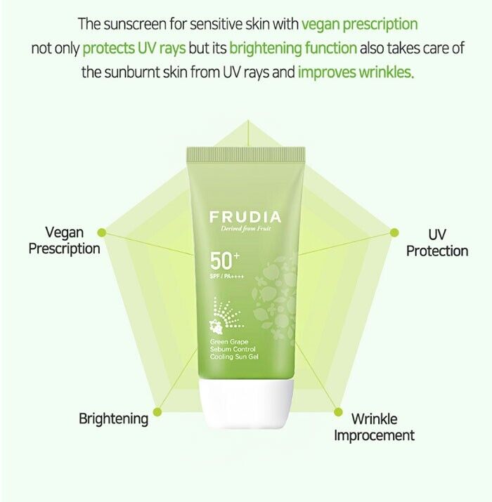 Green Grape Sebum Control Cooling Sun Gel SPF50+| Frudia واقي شمس